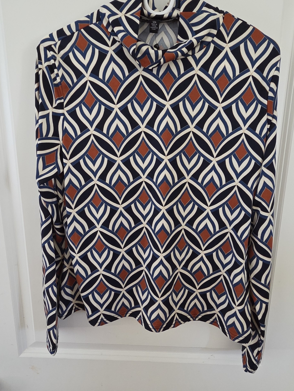 Jules & Leopold Navy, Cream & Rust Geometric-Print Long Sleeve Top